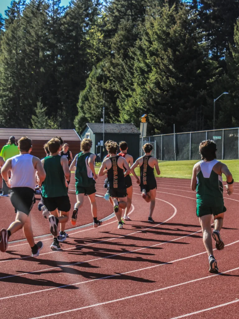 Students running on a track